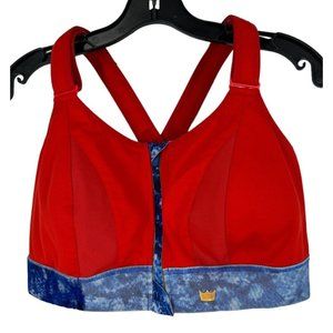 SheFit High Impact Adjustable Ultimate Sports Bra Red Blue Front Zip Size Large